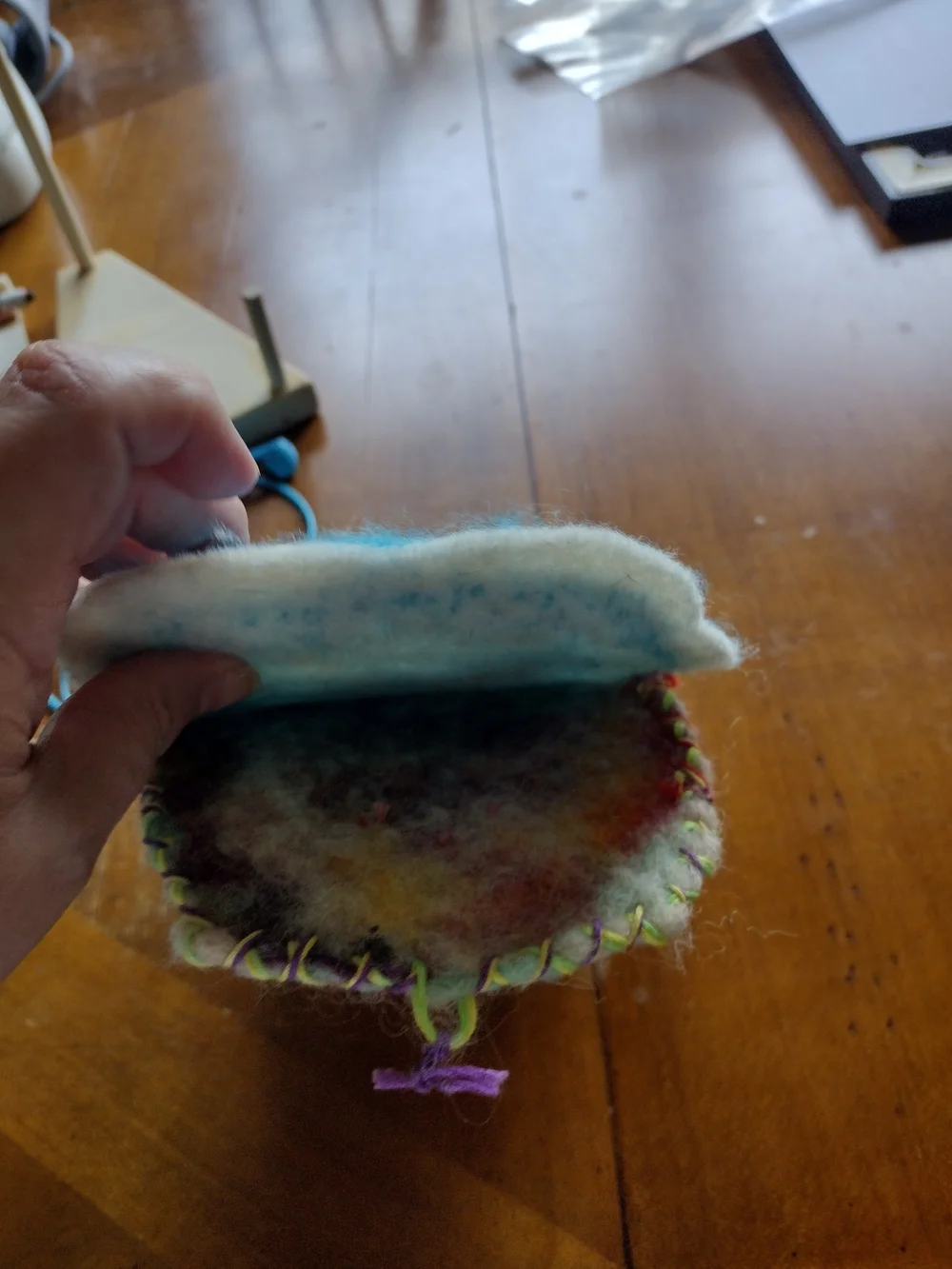 Handcrafted Felted Wool Daisy Pouch/Pocket - White & Yellow Flower